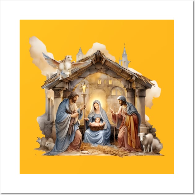 Watercolor Nativity Scene Wall Art by nomanians